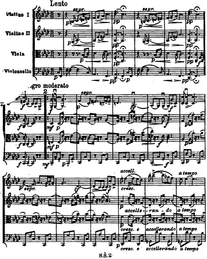 K. E. Macan — část první strany Kvartetu f moll